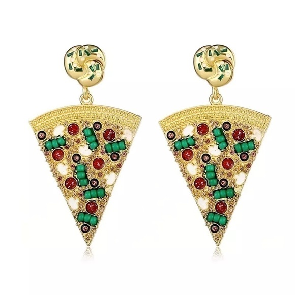 cheese Pizza Rhinestone Fashion Earrings - Picture 4 of 4